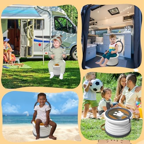 Portable Potty for Toddlers, Foldable Travel Potty with 5-Second Fold, Splash-Proof, Standalone Emergency Toilet with 3 Roll Waste Bags, Road Trips, Camping, Car, Outdoor (White-Gray) - Image 6