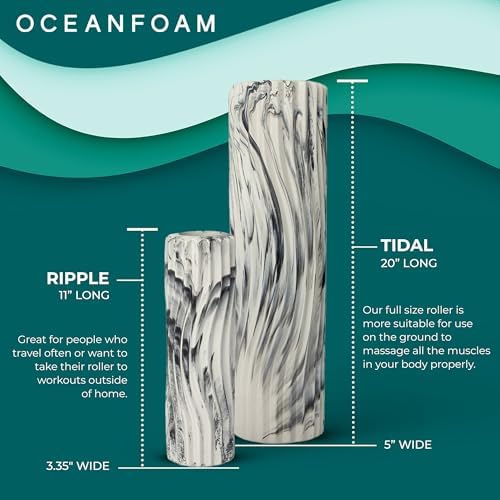 Oceanfoam Tidal Roller - Black Marbled - Muscle Massage Foam Roller for Back Pain & Stretching - Firm and Ergonomic Wide Wave Textured - Yoga, Athletics, & Wellness - Full Size, 20" x 5" - Image 6
