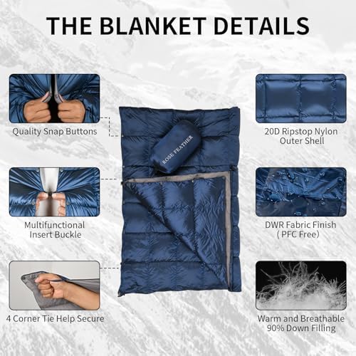 Down Camping Blanket - Lightweight, Packable, Warm & Puffy Outdoor Travel Quilt for Sleep, Hiking, Backpacking, Stadium, Festivals, Water-Resistant Sleeping Bag 55"x79" - Image 4