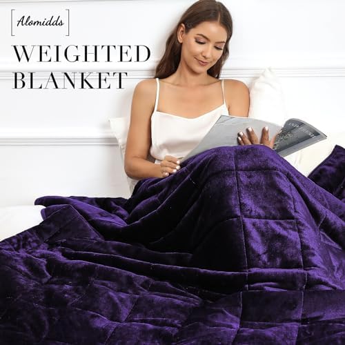 Alomidds Weighted Blanket Twin Size 15lbs 48x72 inches, Sherpa Weighted Blankets for Adults,Fluffy Warm Sherpa & Cozy Soft Flannel Snuggle Thick Heavy Blanket Great for Relaxing, Purple - Image 3