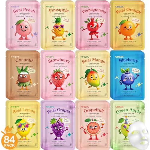 KONEUK 84 Pack Cute Fruit Face Mask for Kids Girls, Skin Care for Teens by KONEUK