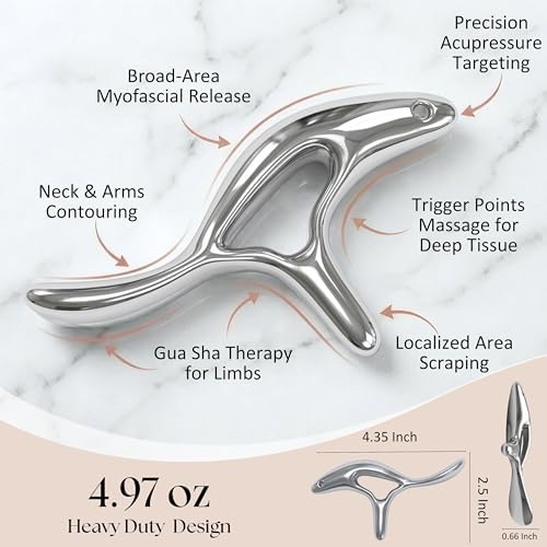 Trigger Point Massage Tool, Gua Sha Tool for Deep Tissue Massage & Fascia Release, Metal Muscle Scraper, Stainless Steel Thumb Saver, Acupressure Myofascial Release Tool, Full Body Pain Relief - Image 6