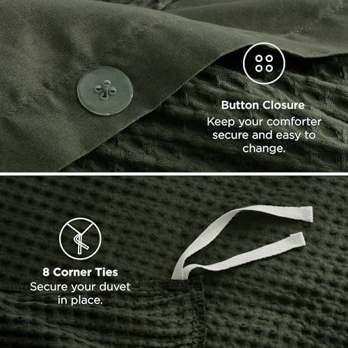 Bedsure PureWoven Cotton Waffle Duvet Cover Set with Fitted Sheet, Queen - Image 6
