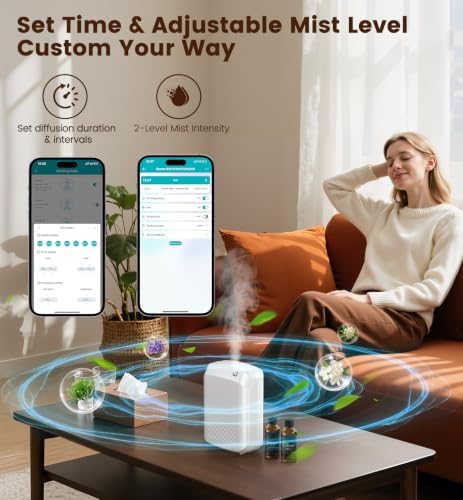 Waterless Essential Oil Diffuser with 2 x 100ML Oils, 3000 Sq.Ft Coverage for Large Home Hotel Office, 400ml Cold Air Scent Machine, Bluetooth App Control, Quiet Aroma Diffuser Wall Mount - Image 2
