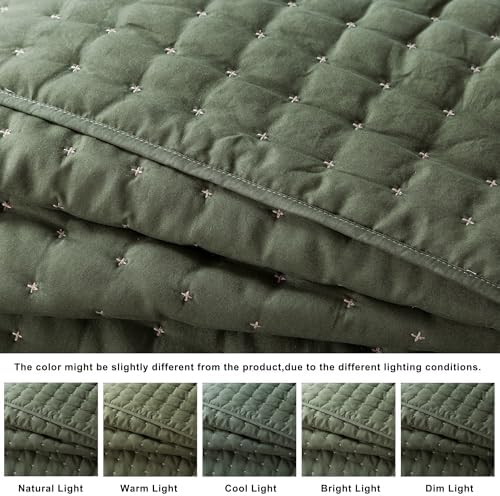 WDCOZY California Oversized Cal King Size Quilt Bedding Sets with 2 Pillow Shams, Lightweight Soft Bedspread Coverlet Bed Cover for All Season, 3 Pieces, 116x106 inches, Moss Green - Image 2