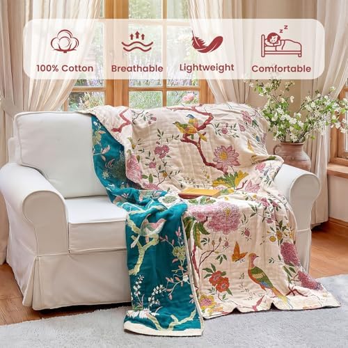MSGKV Boho Throw Blanket 60"x80" Cotton Chinoiserie Bird Blanket for Couch - Image 2