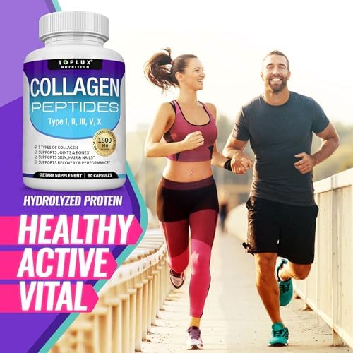 Toplux Multi Collagen Peptides Pills 1800 Mg Complex - Type I, II, III, V, X Premium Collagen Complex for Better Skin & Hair, Strong Joint, Hydrolyzed Protein, for Men Women, 90 Capsules, Supplement - Image 6