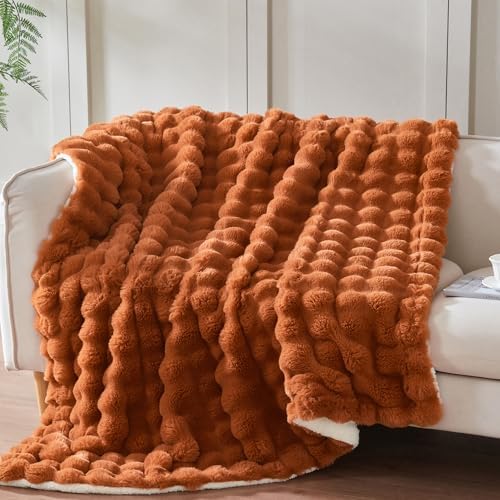 50x60 Inches Ultra-Soft Fuzzy Faux Fur Plush Throw Blanket - Thick, Warm Sherpa for Couch, Sofa, Bedroom, Camping - Decorative Blanket for Cozy Warmth, Bubble Rust by Serenhom