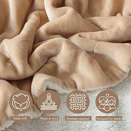 NANPIPER Bed Blanket Reversible Sherpa Flannel Blanket Super Soft Fuzzy Plush Fleece Microfiber (90"x90" Beige) Queen - Image 4