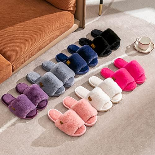 Onmygogo Indoor Slippers for Women Open Toe with Memory Foam, Soft Faux Fur Nonslip House Slippers - Image 7