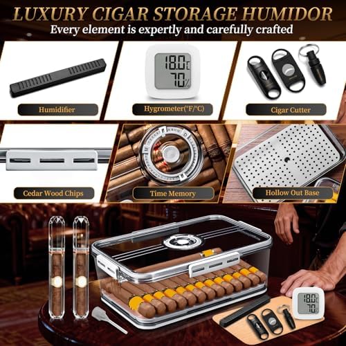 CIGARLOONG Cigar Humidor Large with Cedar Shelves, Cigar Cutter Punch and Hygrometer & Humidifier, Acrylic Cigar Desktop Box Storage for 100 Cigars Partition Clear Airtight Cigar Humidor (Small) - Image 2