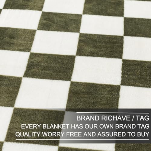 Richave Checkered Throw Blanket,Premium Lightweight Anti-Static 50x60 Inches Travel Size Sage Green Throw Blankets for Couch, Sofa, Chair, Bed, Camping, Picnic,Sage Green - Image 5
