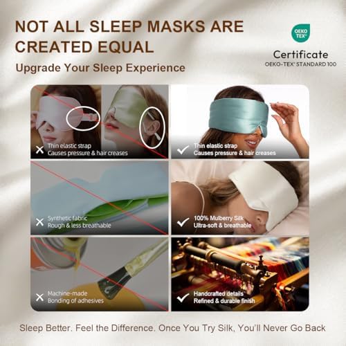 100% Pure Mulberry Silk Sleep Mask – Luxury Ultra Soft Light Blocking Eye Mask with Face-Hugging Fit & Adjustable Strap for Deep Sleep, Travel & Relaxation (Dusty Gold) - Image 4