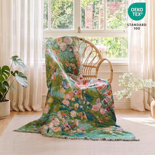 MSGKV Boho Throw Blanket 50"x60" Cotton Floral Muslin Blanket for Sofa - Image 6