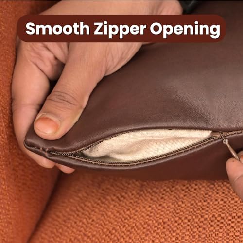 LL LEATHER LOVERS 100% Lambskin Leather Pillow Cover 18x26 Inch – Hand-Stitched Cushion Case with Hidden Zipper, Decorative Throw Cover for Sofa, Bed and Living Room - Brown Antique Panel Pack of 2 - Image 5