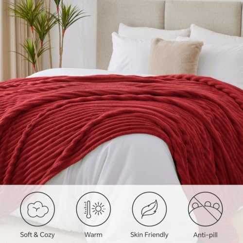 BEDELITE Ribbed Full Size Blanket for Bed, Burgundy, 84"x90" - Image 2