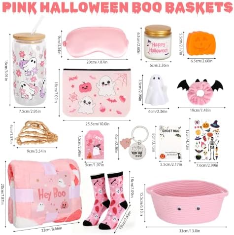 Womens Pink Gift Set Halloween Gifts for Women Cute Halloween Boo Basket Her Sister Friend Adults With Spooky Glass Cups - Image 3
