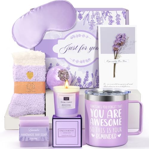 Birthday Gifts for Women Lavender Spa Gift Basket for Women Self Care Relaxing Bath Set Purple Gifts Inspirational Gift for Mom Wife Her Female Sister Teacher Nurse Friends Employee Coworker Spa Gifts by GiftPeak