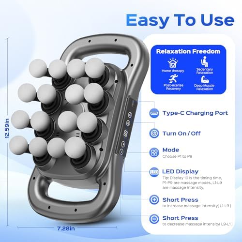 16 Head Massage Gun Set, Deep Tissue Percussion Massager, 2600mAh Quiet Electric Massage Tools with 9 Styles & Levels for Back, Shoulders, Legs, Foot, Body Muscle Pain Relief, Color Gunmetal - Image 7