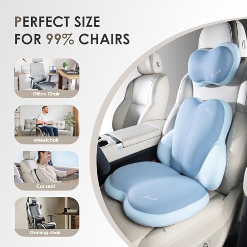 FLORICH 3 PCS Seat Cushion for Carseat Lumbar Support Pillow Car Neck Headrest Pillows Ultrathick Memory Foam Seat Pads Pressure Relief Back Cushion for Office Chair(Blue) - Image 2