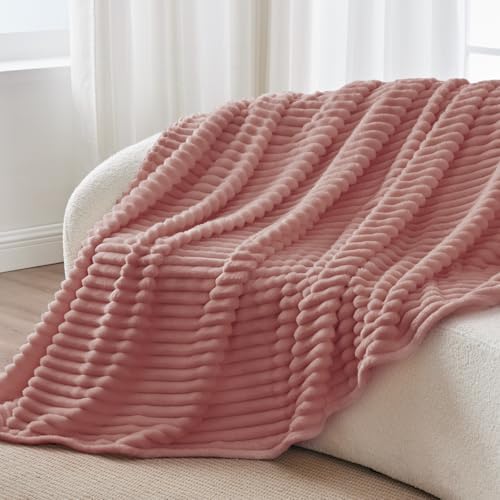 BEDELITE Ribbed Twin Blanket for Couch & Bed, Dusty Pink, 60"x80" - Image 6