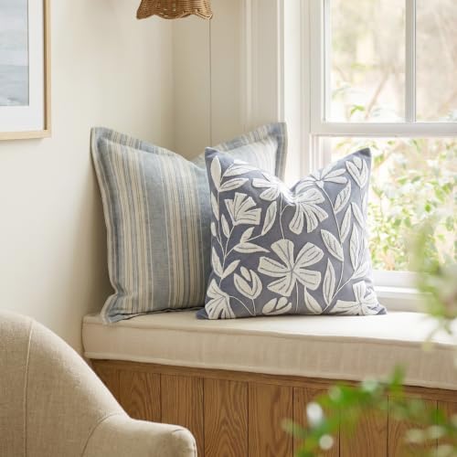 BlissBlush Decorative Throw Pillow Cover 20x20, Coastal Dusty Blue Velvet Accent Cushion Cover for Couch Sofa Living Room, Floral Tufted Square Pillowcase (Cover Only) - Image 5