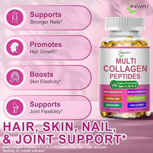 Multi Collagen Peptides Softgels - Hydrolyzed Collagen Peptides For Women & Men with Vitamin C Hyaluronic Acid - High Absorption Collagen Complex for Skin Hair Nail & Joint - Type I, II, III, V, X - Image 3