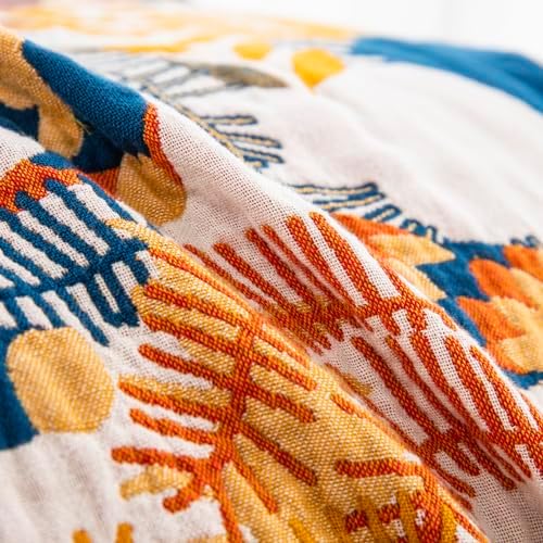100% Muslin Cotton Throw Blanket for Bed Couch Chair, Boho Floral Bird Colorful Retro Quilt Ultra Soft Reversible Gauze Blanket for All Season, 80"x90" - Image 4