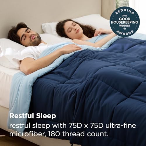 Bedsure Twin XL Comforter Duvet Insert, All Season Bed Comforter, Quilted Down Alternative Duvet, Box Stitched Comforters with Corner Tabs, Machine Washable, 68 x 92 Inches (Navy Blue/Blue) - Image 5