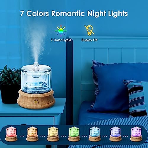 Lecdura Glass Essential Oil Diffuser, 80ML Small Glass Reservoir Natural Wood Base Ultrasonic Cool Mist Aroma Diffusers with USB-Cord Auto-Off 7 Color Light for Home Office Bedroom - Image 5