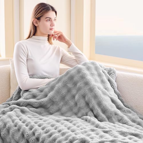 NEWCOSPLAY 3D Bubble Flannel Throw Blanket for Couch Grey, 50"×60" - Image 3