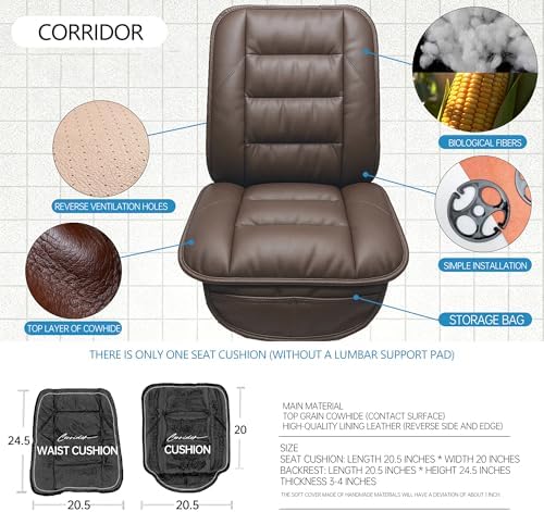 CORRIDOR Genuine Leather Seat Cushion for Car - Handmade - Relieve Hip, Pressure and Sciatica Pain - Ideal for Lower Back Pain - for Office Chair and Car Seat (Coffee Brown, Cushion) - Image 5