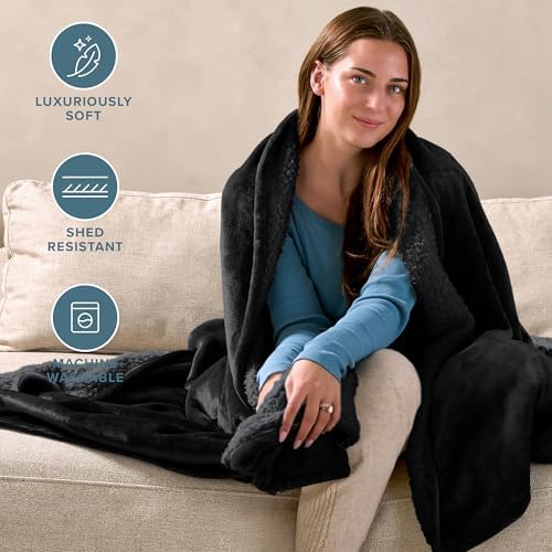 Bare Home Sherpa Fleece Blanket (Twin/Twin XL, Black with Black Sherpa) - Image 3