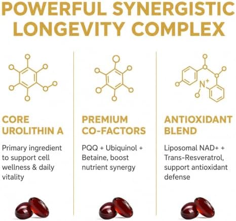 Urolithin A Supplement 2500mg with NAD+, Resveratrol, CoQ10 & PQQ, High Potency 5-in-1 Longevity Formula, Mitochondrial Support for Healthy Aging, Energy & Muscle Strength, 120 Softgels A - Image 3
