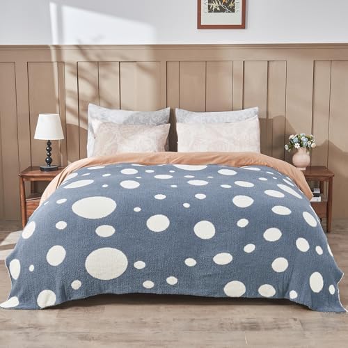 CozeCube Reversible Knitted Throw Blanket,Dusty Blue White Polka Dot60 x80 - Image 5
