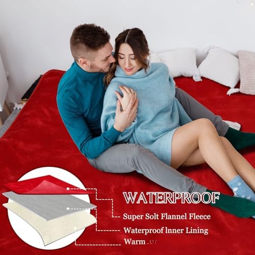 Tisancy Waterproof Blanket and Stain Proof, Queen Size 80'' x 60'' Double Side Leakproof Reversible Sherpa Flannel Fleece 3 Layer Lightweight Red Blanket, Absorbs 50oz - Image 6