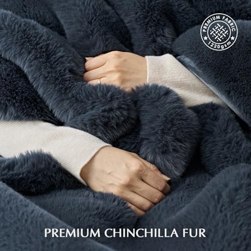 EVERGRACEHOME Faux Chinchilla Fur Throw Blanket, 50"x60", Stormy Blue Mink - Image 3