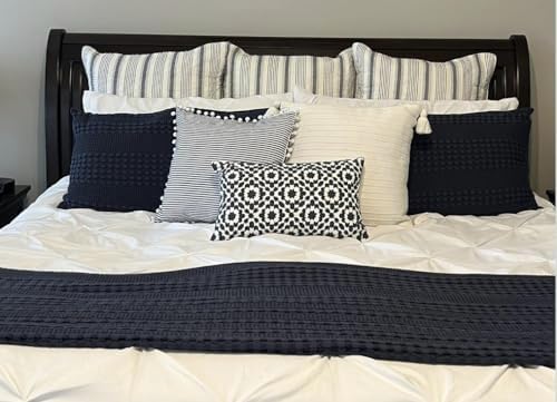 Decorative Throw Pillow Cover 1 pc 12x20 inch Cotton Canvas Muted Slate Blue Trellis Embroidery Dark Blue Mina Lumbar Pillow Case Cushion Cover, Navy Blue Dark Lumbar Pillow Sham 30x50cm - Image 6