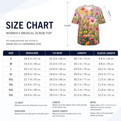 Men's Scrub Top,V-Neck Spill Wrinkle Resistant,3 Pockets-Watercolor Wildflower Field - Image 5