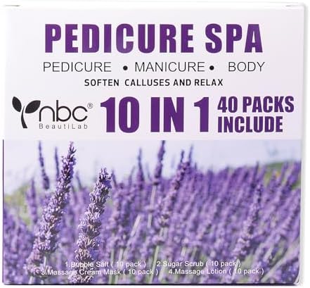 40 PCS Foot Soak, Pedicure Kit Foot Soak Set With Bubble Salt, Sugar Scrub, Massage Mask, Massage Lotion In a Box 4 Step Foot Spa Kit For Dry Cracked Feet, Tired Feet,10 Set Lavender - Image 6
