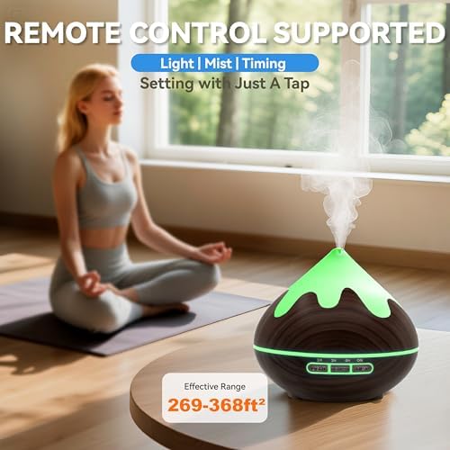 500ML Essential Oil Diffuser, Aromatherapy Diffuser with Remote Control, Multifunctional Air Diffusers for Home Office Room, Fragrance Aroma Diffuser with 7 Color LED & 2 Mist Mode, Dark Brown - Image 5