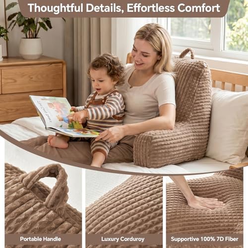 19" Reading Pillow with Arms for Bed,Dorm Back Support,Khaki Flannel,L - Image 5