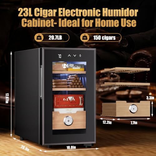 KingChii 23L Cigar Cooler Humidor with Cooling Control System, Electronic Cigar Cabinet Spanish Cedar Shelves & Digital Hygrometer, Father DayGifts for Men (3 Layers 150 Capacity) - Image 5