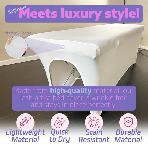 Massage Table Cover, 6 ft Stretch Lash Bed Cover, White - Image 2