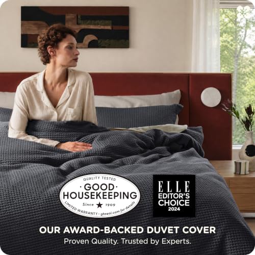 Bedsure PureWoven 100% Cotton Waffle Weave Duvet Cover Set, 3 Pieces, Full - Image 2