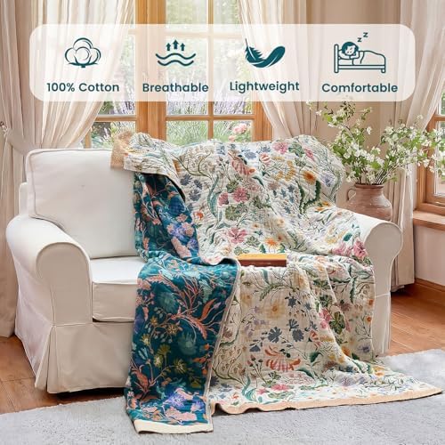 MSGKV Boho Throw Blanket 50"x60" Cotton Floral Blanket for Couch Bed Decor - Image 2