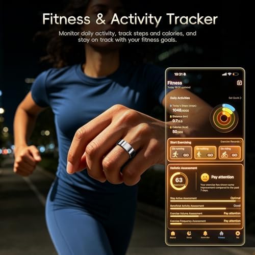 RQZ Smart Ring Health Fitness Tracker for Men and Women,Silver Size 6 - Image 7