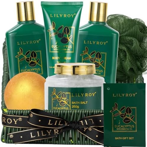 7Pcs Eucalyptus Bath Spa Gifts, Perfect Spa Gift Baskets for Women & Men by LILYROY