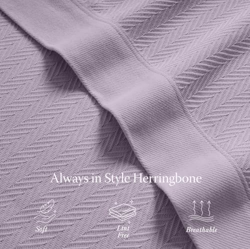 Threadmill Luxury 100% Cotton King Herringbone Blanket, Lilac - Image 4