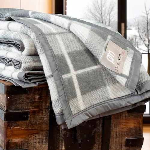 Poyet Motte Rivoli Solid 400GSM 100% Virgin Wool Blanket, Medium/Heavy Weight, Machine Washable (Grey Natural Plaid, Full/Queen Size) - Image 7